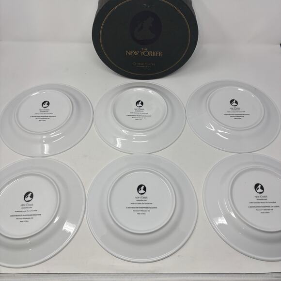 The New Yorker Cheese Plates Restoration Hardware Set of 6 Cartoon Salad Wine - Picture 2 of 16